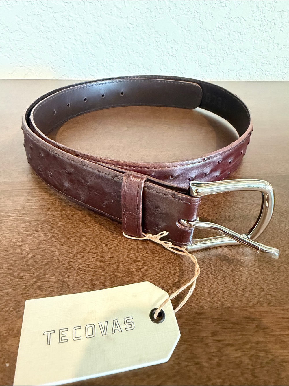 Tecovas Men’s Mahogany Ostrich Belt - New